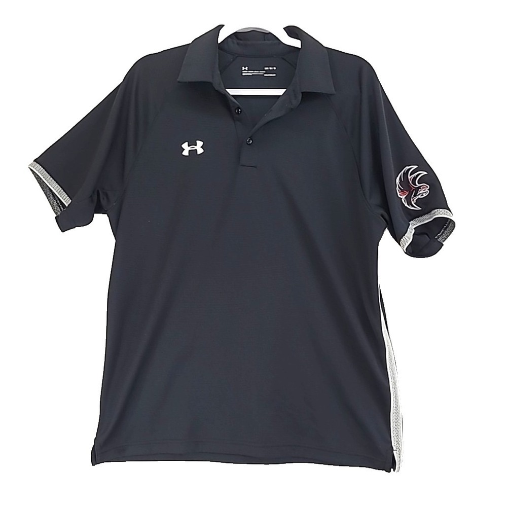 Mens Under Armour Polo Shirt Loose Lg Heatgear Embroidered Falcon on Sleeve